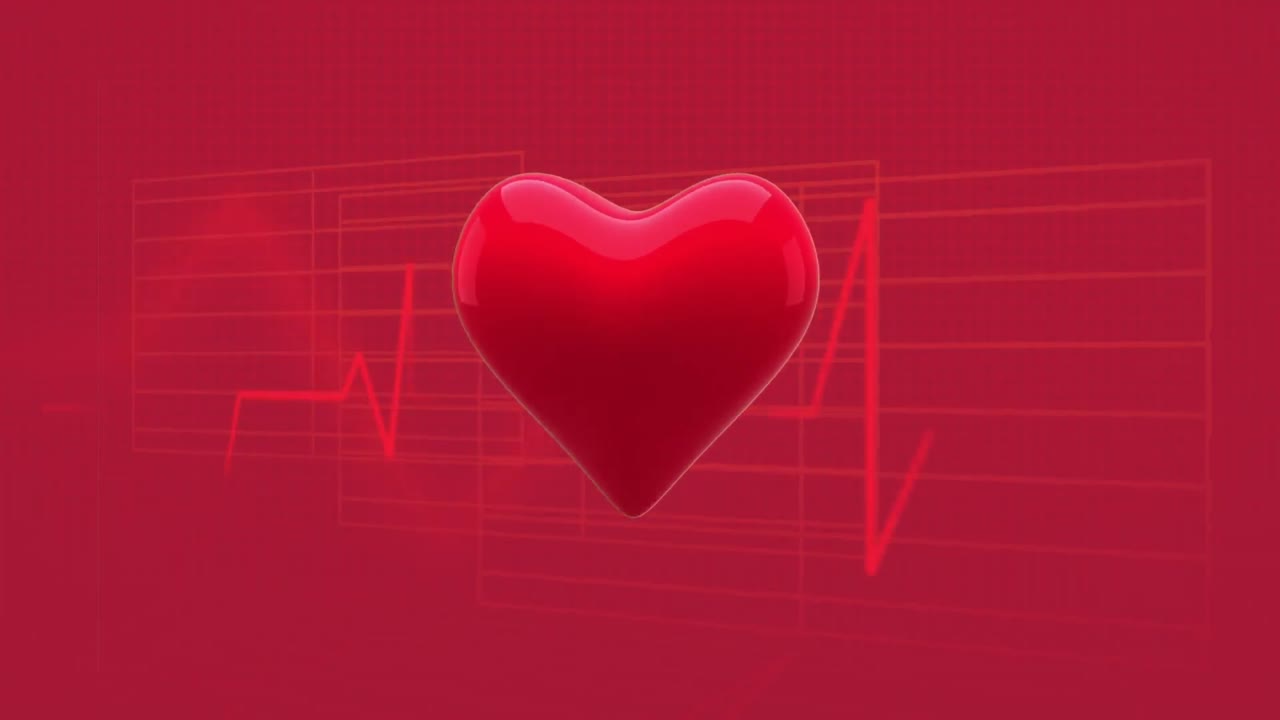 corazón parpadeante contra las ondas sonoras en fondo rojo