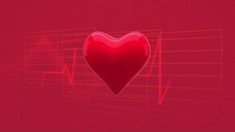 corazón parpadeante contra las ondas sonoras en fondo rojo