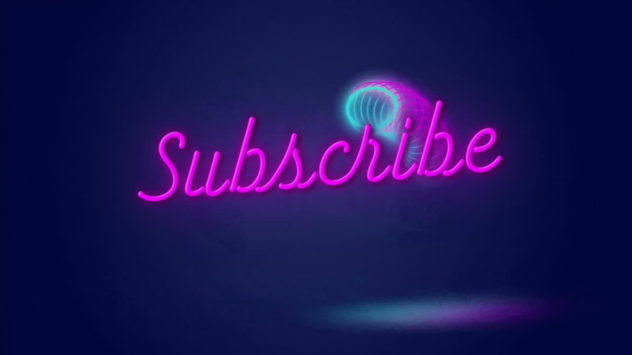 Neon lights animating Subscribe text over dark background