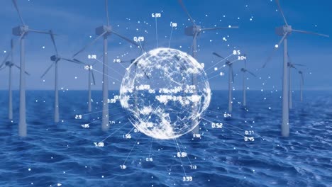 wind turbines and white globe and network links