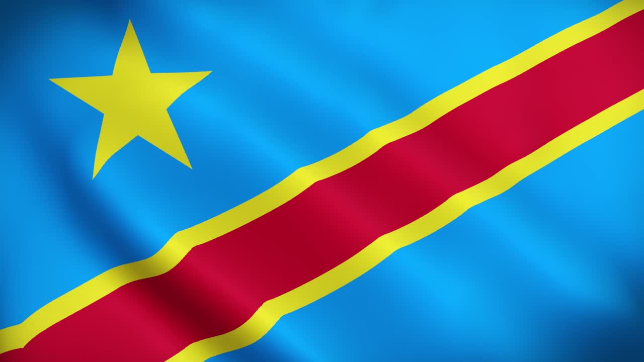 4k signo nacional animado de la república democrática del congo (kinshasa), bandera animada de la república democrática del kongo (kinshaka), bandera de la república demócrata del congo (kinshasa) agitando, la bandera nacional de la república democrática del kongo