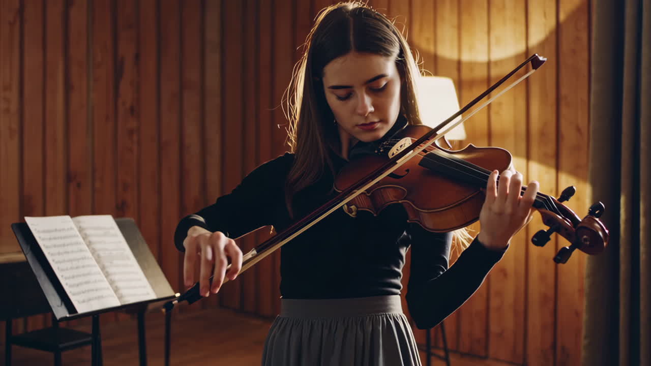 Young Woman Playing Violin in a Studio