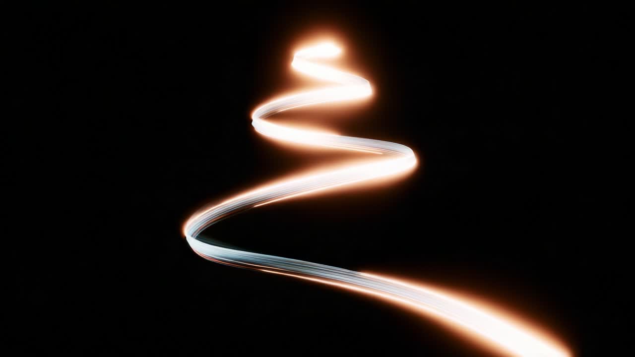 A mesmerizing spiral light formation resembling a Christmas tree emerges from the darkness, created by the motion of light in a dynamic display, showcasing creative artistry and illumination techniques