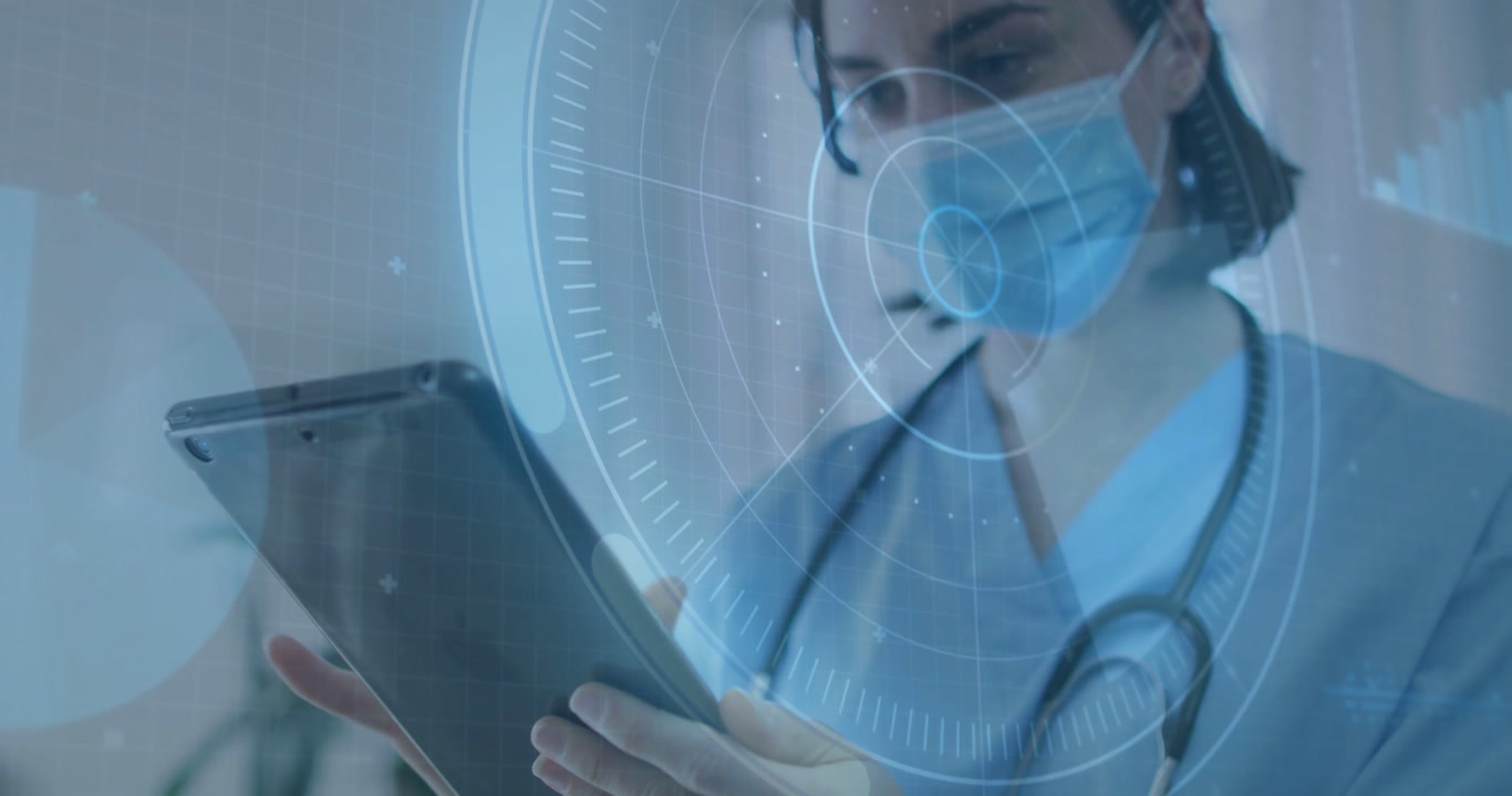Vertical video: Clinician tapping tablet in clinic, swiping as circular overlay guiding data review