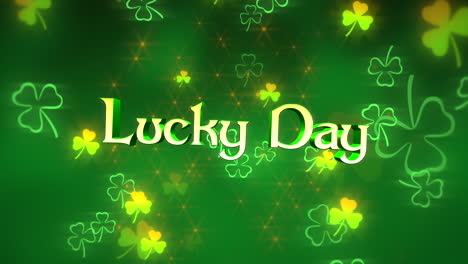 lucky day with flying shamrocks and gold glitters in sky