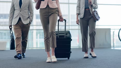 airport, closeup or business people walking