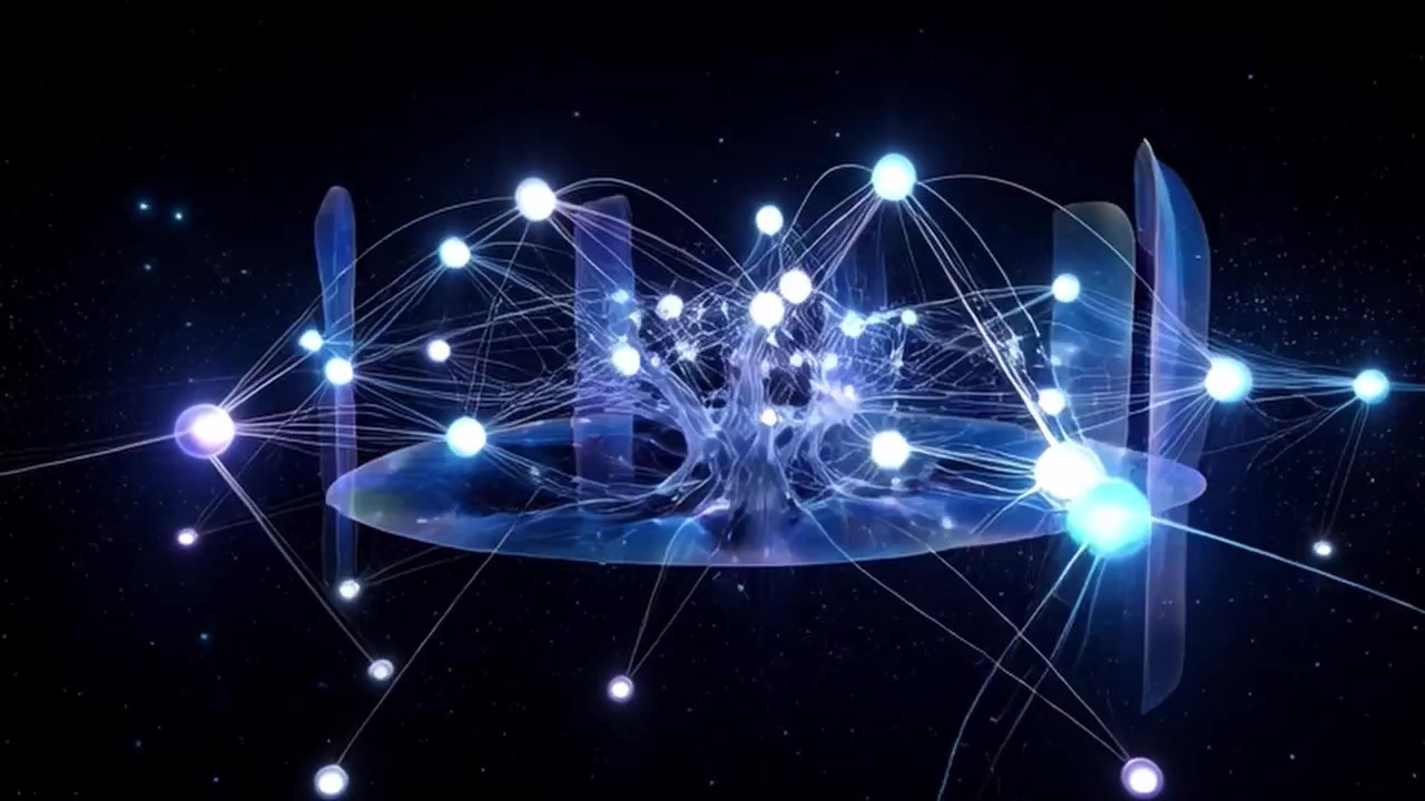 Abstract Digital Network Visualization with Glowing Nodes and Connections