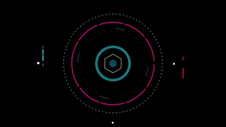 Futuristic Digital HUD Interface with Rotating Circular Elements