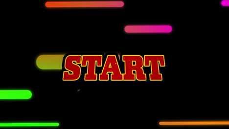 animación del texto de inicio en la burbuja de habla retro contra líneas de gradiente que se mueven en un patrón sin costuras