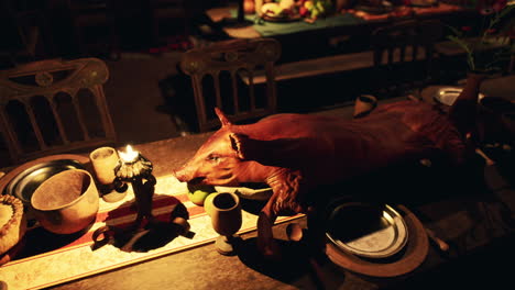 medieval feast with roasted pig