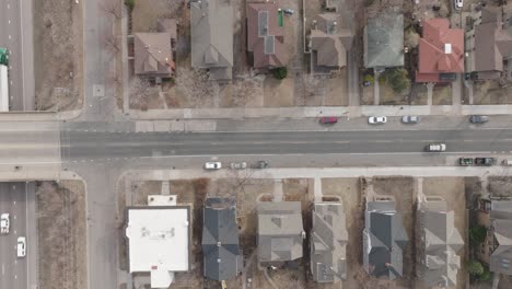 aerial top-down shot of freeway intersection and minneapolis residential roads