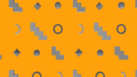 animación del telescopio sobre filas de formas abstractas en un fondo naranja
