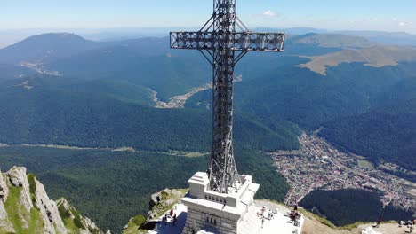 caraiman peak romania from drone ascend