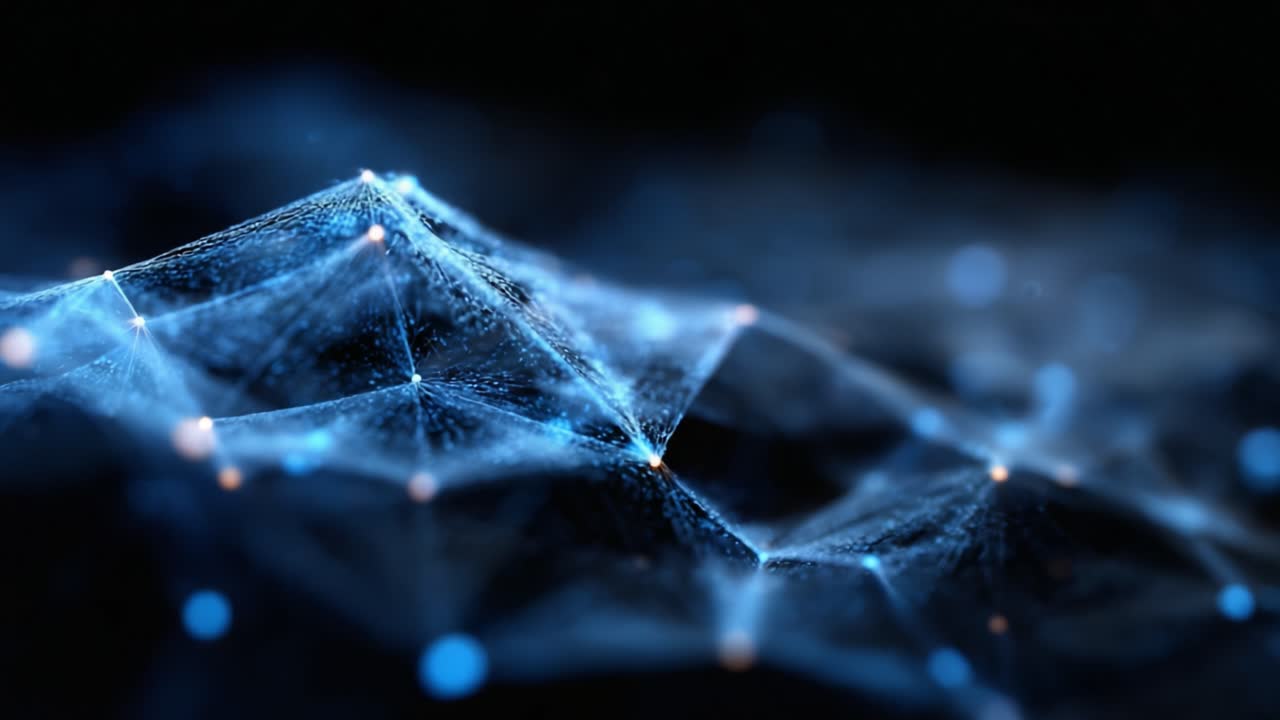 Dynamic Visualization of a Digital Landscape with Connected Nodes Illustrating Network, Technology, and Communication in a Modern Aesthetic