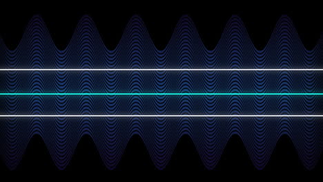 animación de líneas horizontales blancas y azules distorsionadas sobre líneas onduladas paralelas azules finas en negro