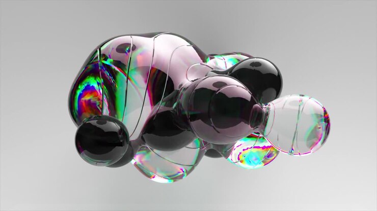 Abstract 3D Render of Glass and Black Shapes