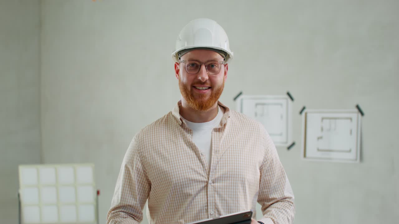trabajador de la construcción revisando planos en una tableta