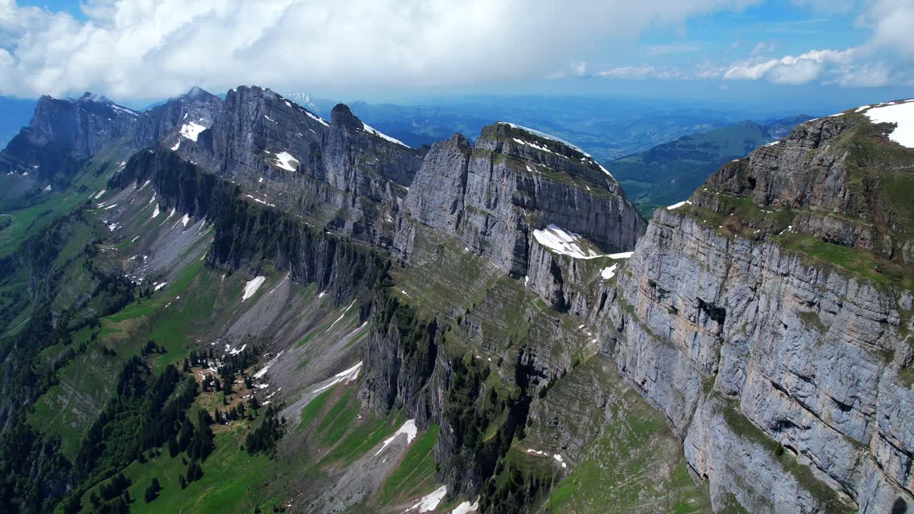 4k Drone Shot Of Dramatic Cliff Side Of Chäserugg In St. Gallen Switzerland
