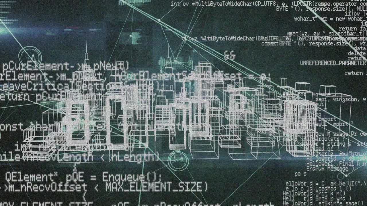animación del procesamiento de datos sobre el paisaje urbano digital