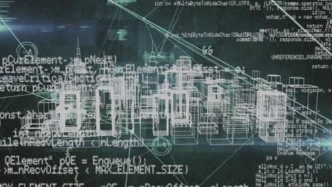 animation of data processing over digital cityscape