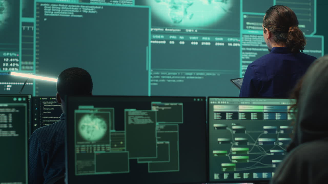 Happy cheerful hackers team gaining access inside network systems