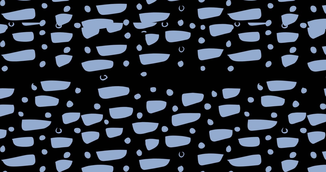 Animazione digitale di multiple forme astratte blu che si muovono su uno sfondo nero.