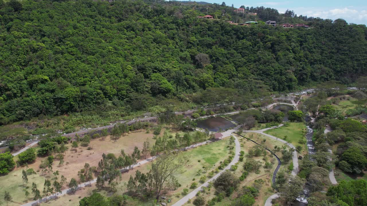 Boquete, Panama, Dribe View of Caldera River, Park and Hillside Forest