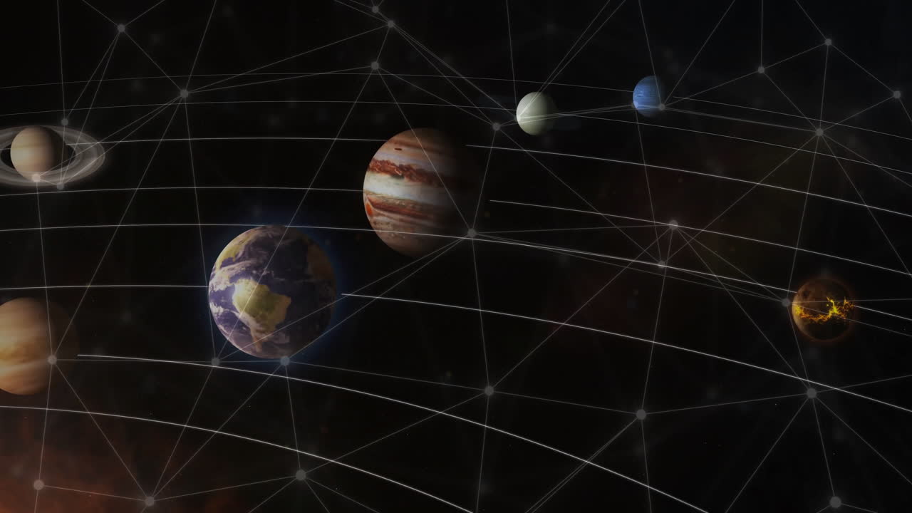 Animation of network of connections over planets