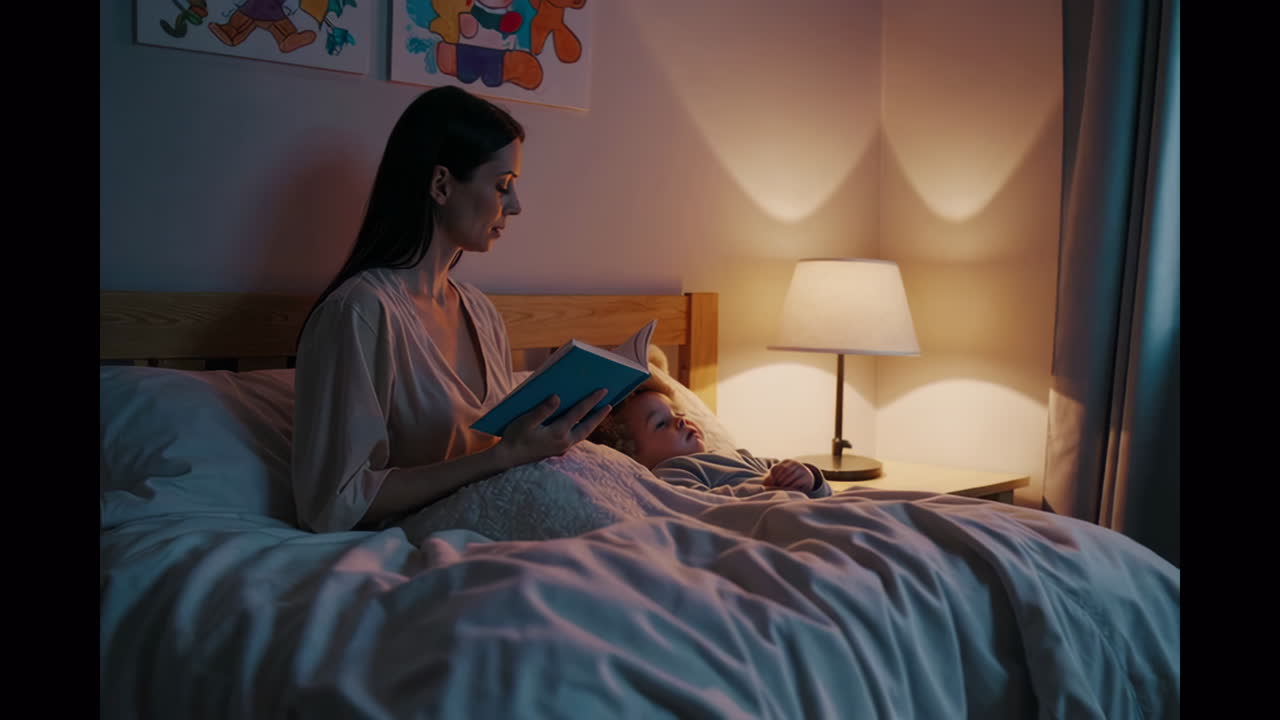 Mother reading to child before bedtime