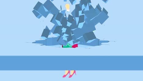 super hero business woman breaking the wall. freedom and challenge concept. loop illustration in flat style.