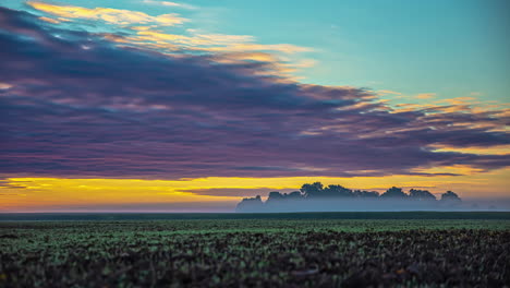 overcast sky on a misty morning in the rural farmland