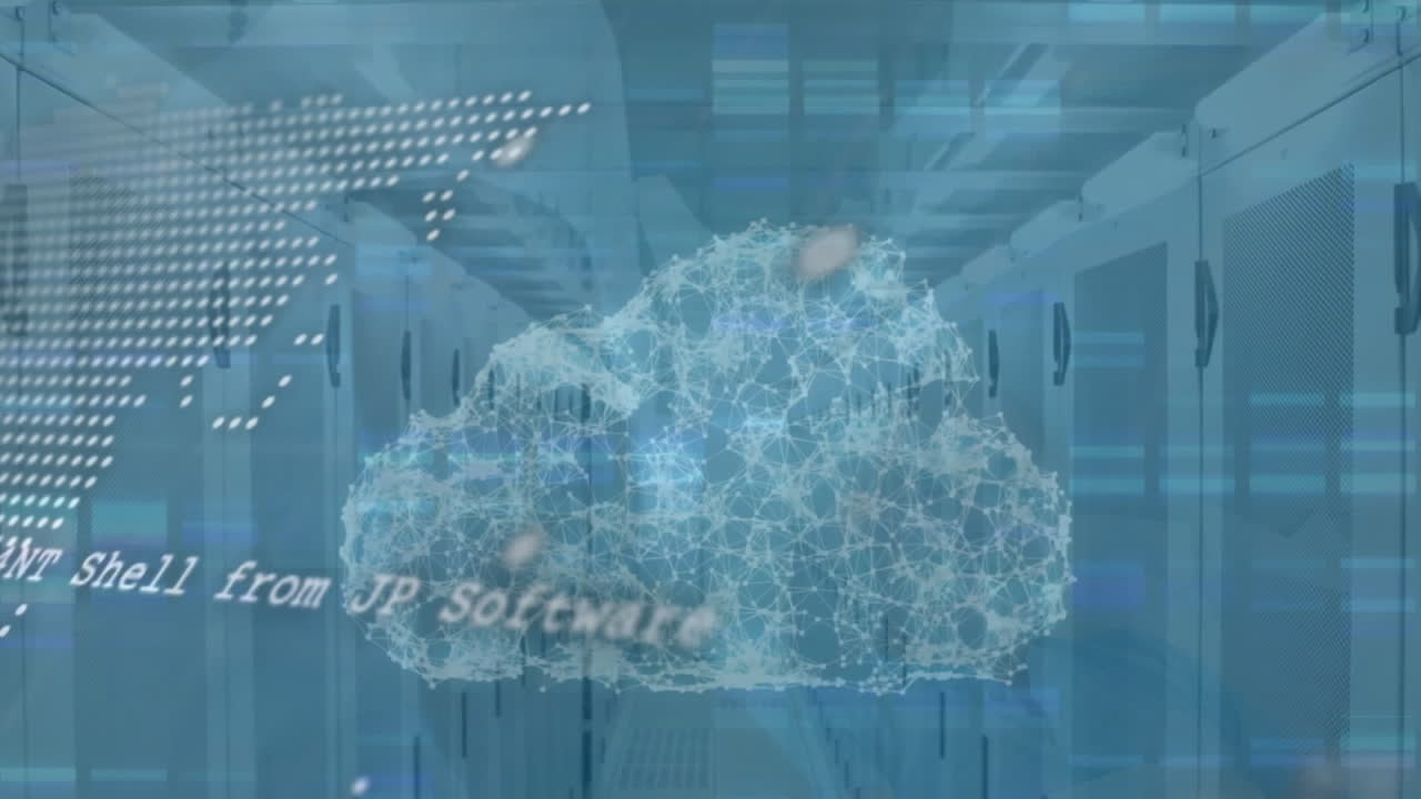 Animation of cloud and digital data processing over computer servers