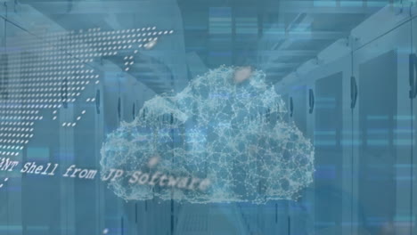 animation of cloud and digital data processing over computer servers