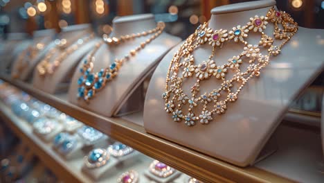 luxurious necklaces and jewelry on display