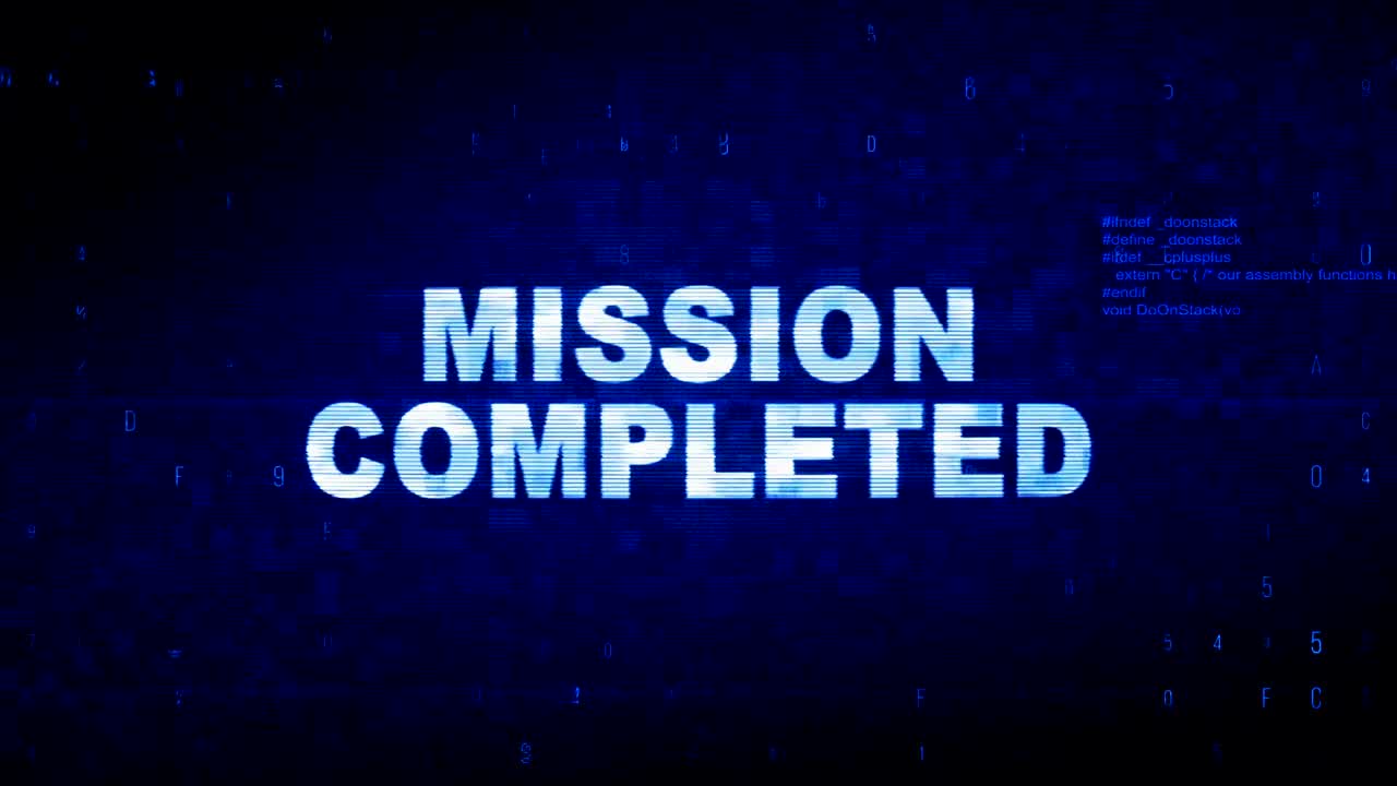 미션 완료 텍스트 디지털 노이즈 트이치 글리치 왜곡 효과 오류 애니메이션