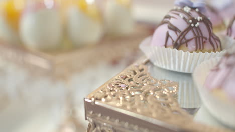 delicious pastries with soft sweet lavander color topping plus a chocolate touch.