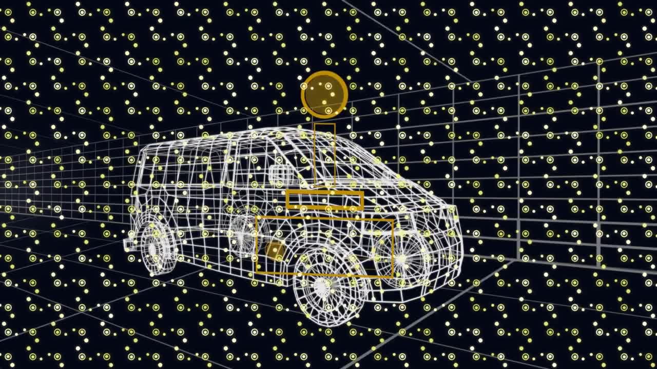 검은색 배경에 디지털 밴을 통해 모양과 게임 패드의 애니메이션.