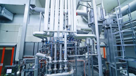 industrial dairy production. view on the steel pipelines on the milk factory