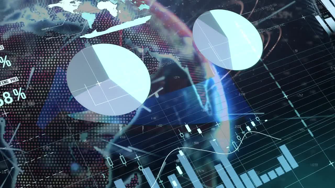Animation of financial data processing over globe