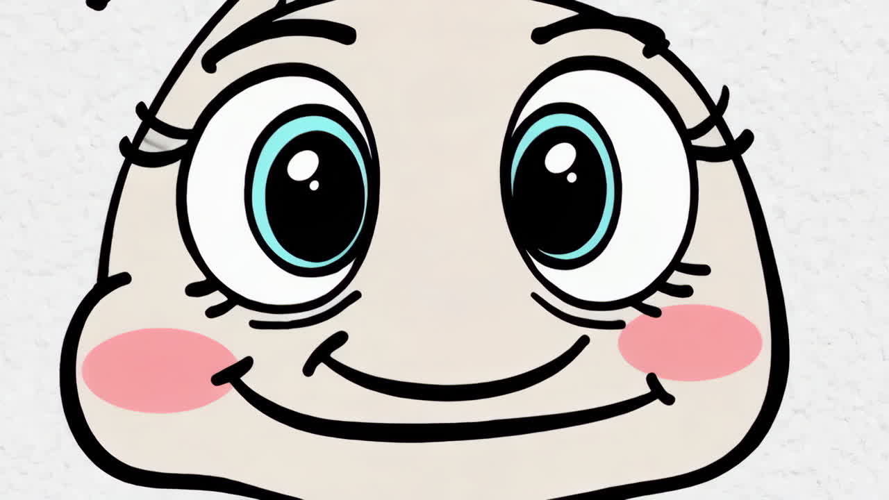 Cute cartoon character smiling with big eyes and rosy cheeks