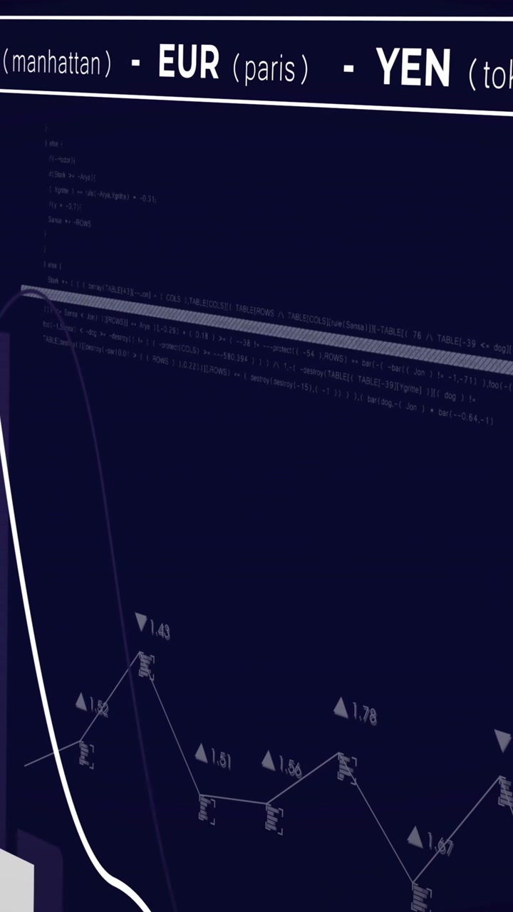 Animation of financial data processing over black background