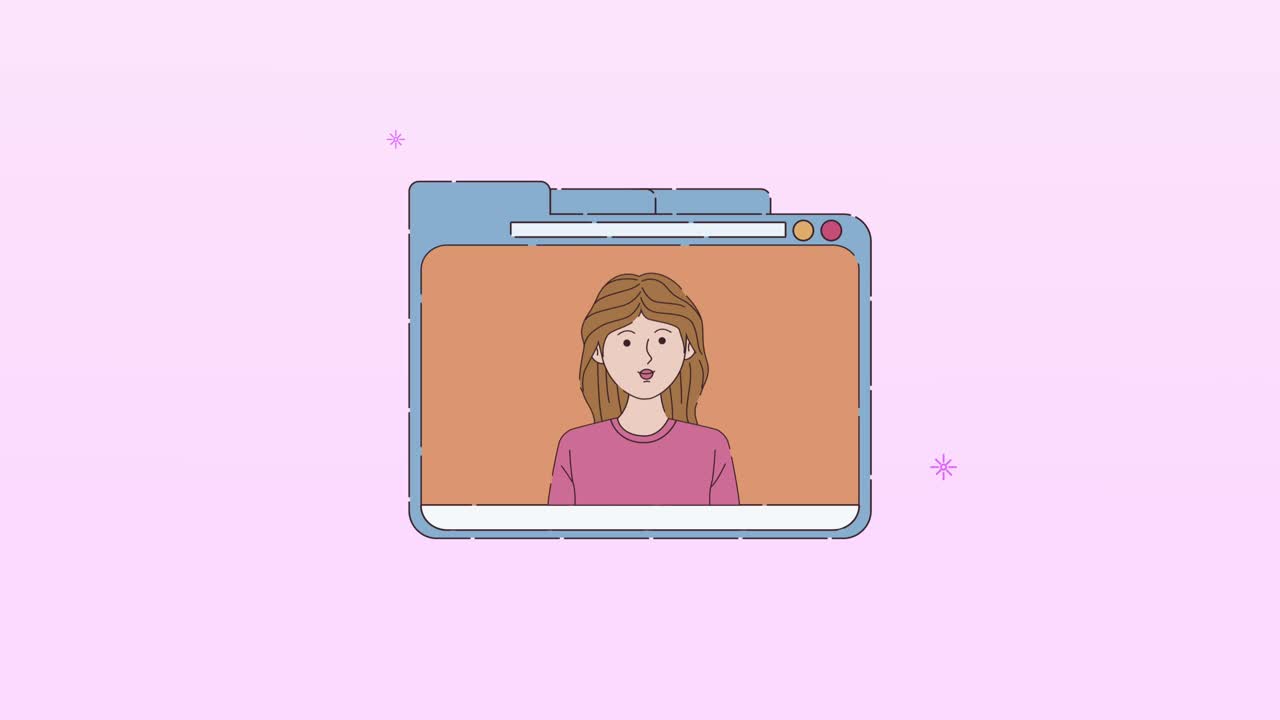 digital work animation with girl in webpage