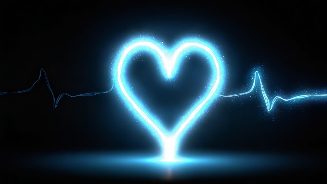 Un Battito Cardiaco Luminoso: Una Rappresentazione Vivida dell'Amore e della Vita Attraverso un'Immagine Pulsante a Forma di Cuore in Blu Elettrico in Contrasto con uno Sfondo Scuro.