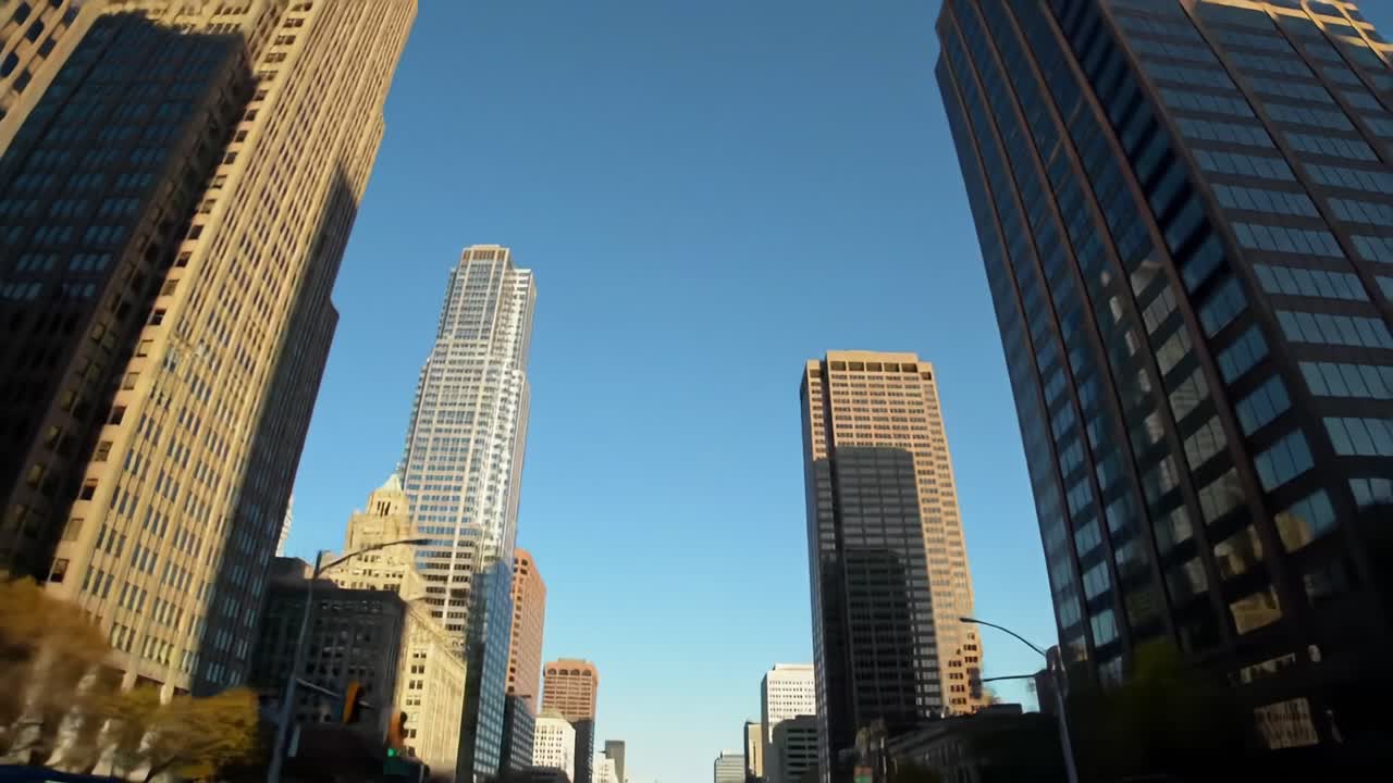 A Cityscape Journey Through Skyscrapers Under a Clear Blue Sky, Capturing the Essence of Urban Architecture and Modern Design in Fortifying Structures