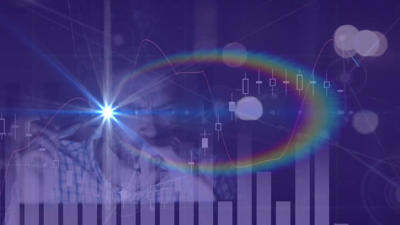 레인보우 렌즈 플레어 효과의 애니메이션은 백인 남성에 대한 통계적 데이터 처리를 통해 수행됩니다.