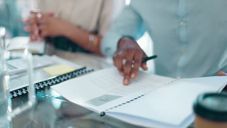 hands, documents or business people in meeting