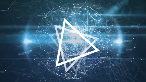 animating geometric shapes and network connections over digital background