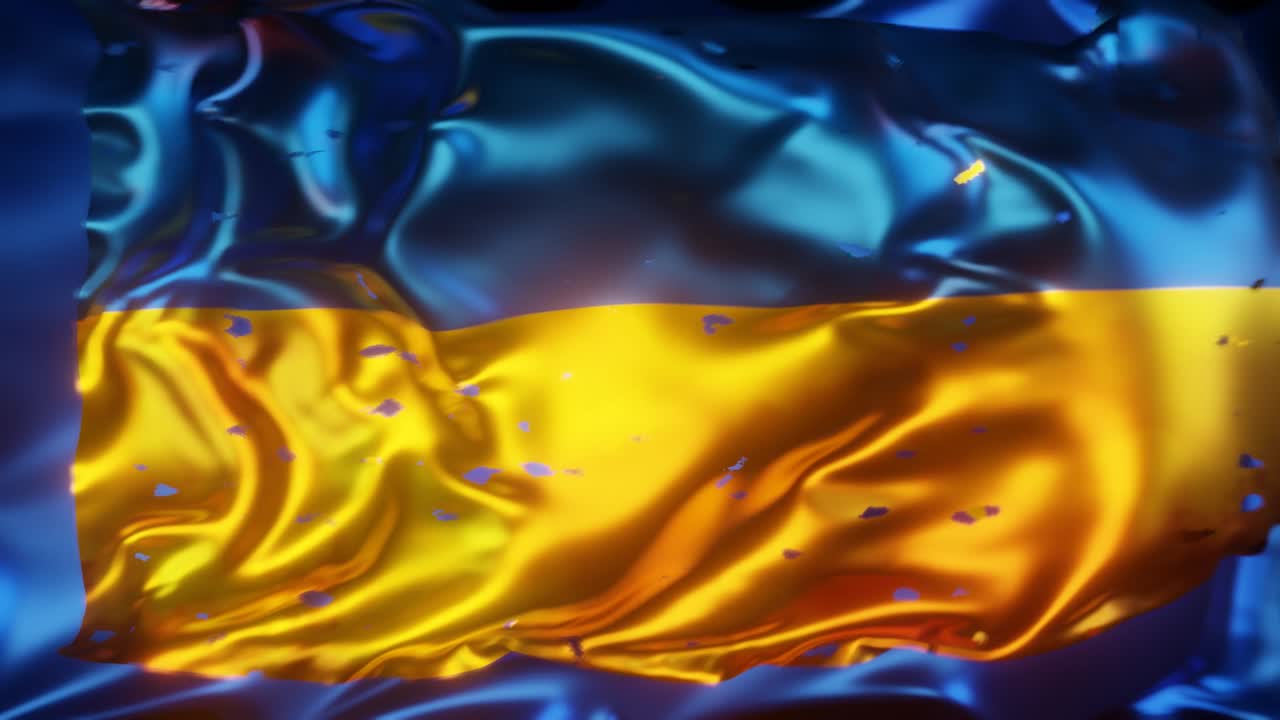 Holed Ukrainian flag.