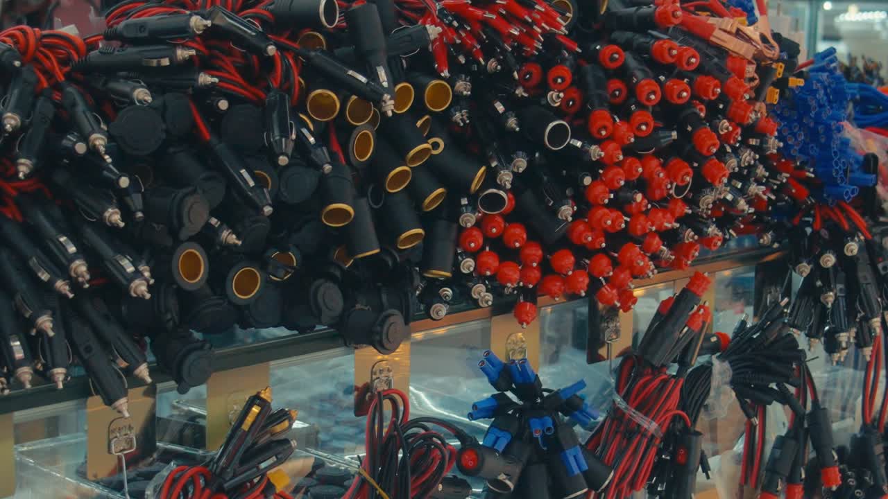 Shenzhen Electronics Market Close Up of Hundreds of Cable Connectors and Plugs on Display