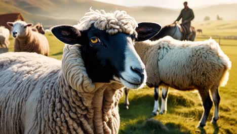 a herd of sheep standing on top of a lush green field